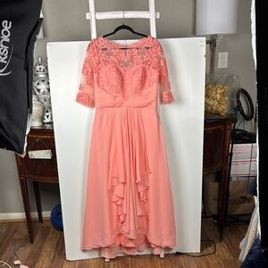 Coral Lace & Chiffon Maxi Dress Sz 14 MOTB Gala Wedding Feminine Corset closure